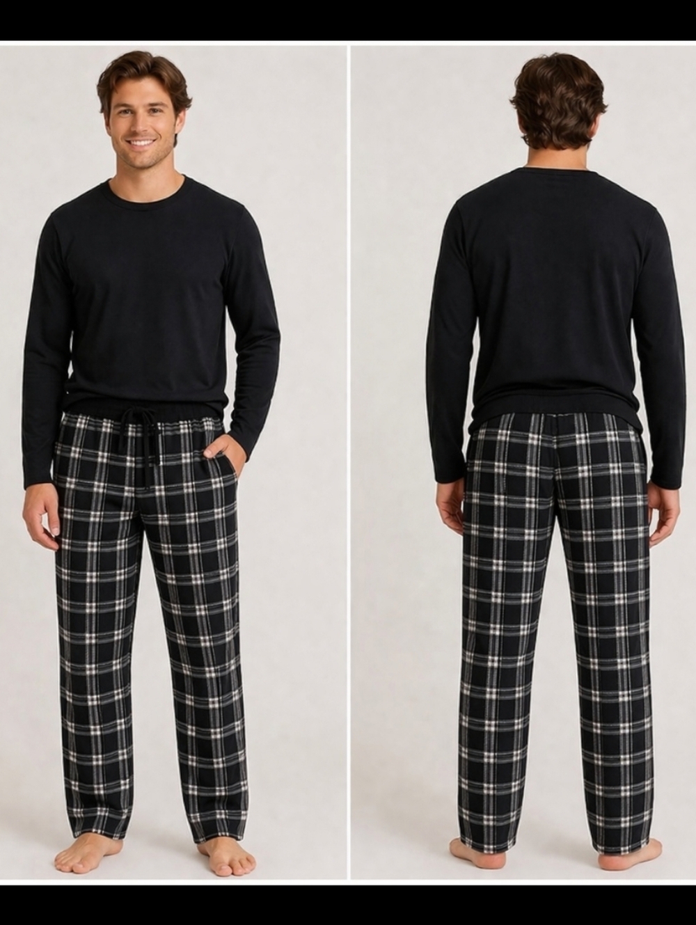 Nautica Black White Plaid Suede Fleece Pajama Pants Men’s Large